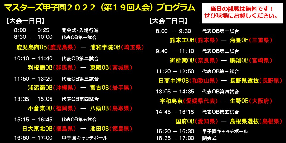 マスターズ甲子園２０２２プログラム